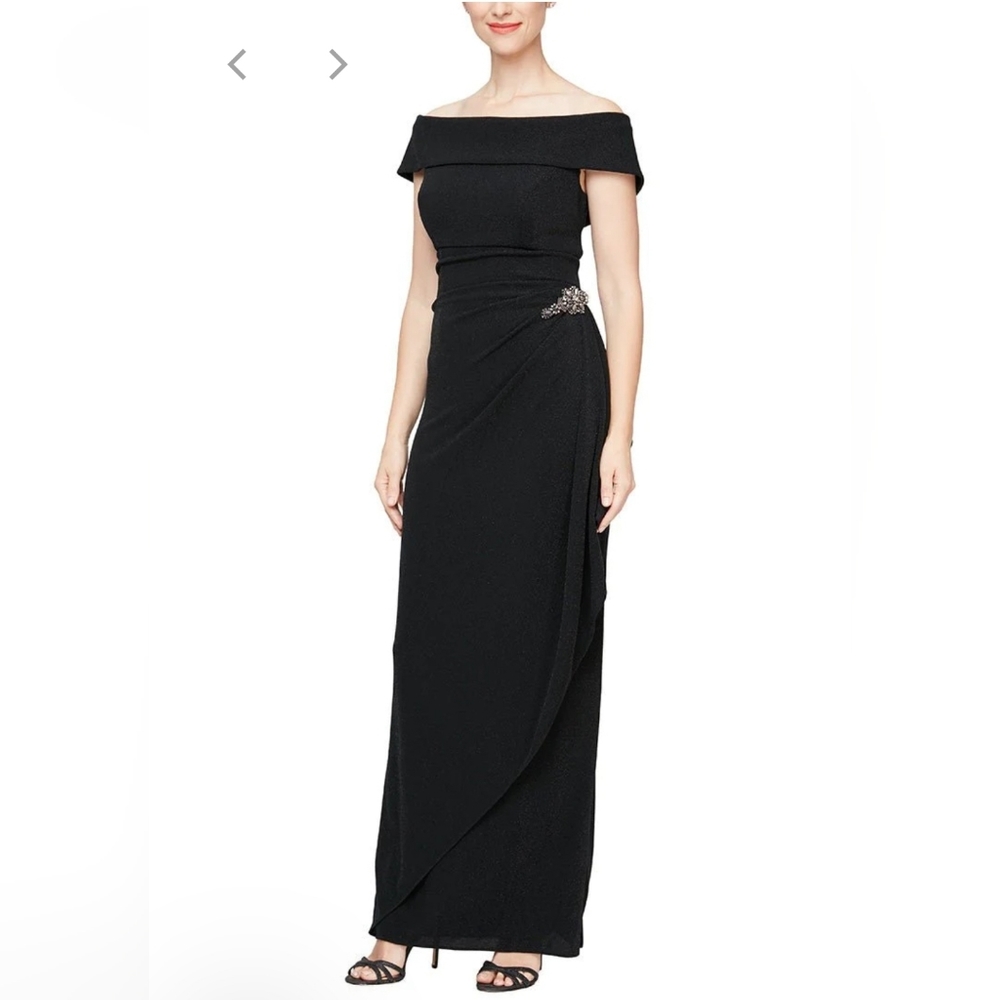 ALEX EVENINGS off the shoulder black gown size 16